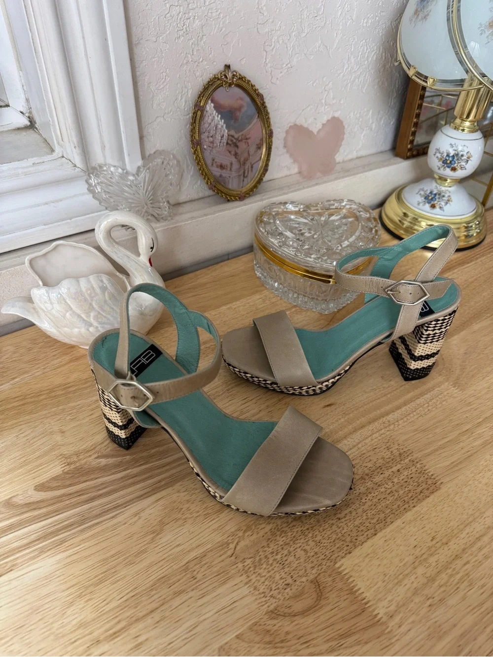 Y2K LAB platform heels with chunky woven block heels size 37 Boho Indie